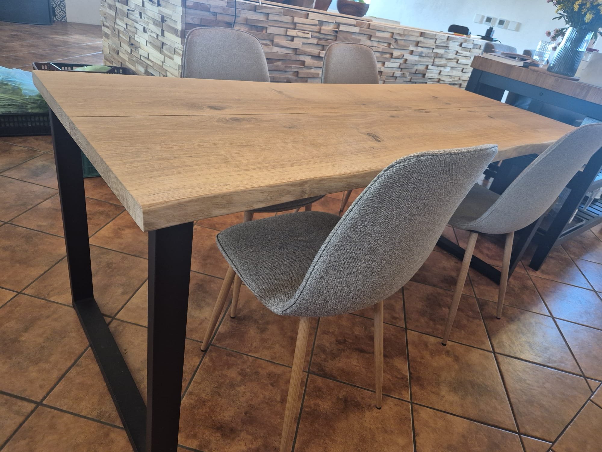 Custom Oak Dining Table with Black Steel Legs