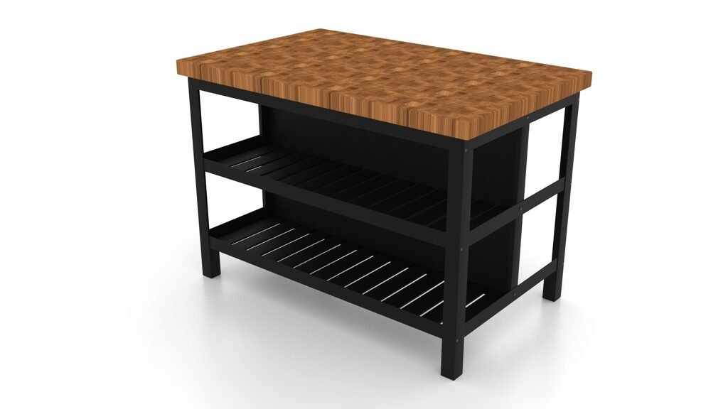 KEA VADHOLMA Kitchen Island (126x79x90 cm, Black/Oak) + 2 Matching Bar Stools