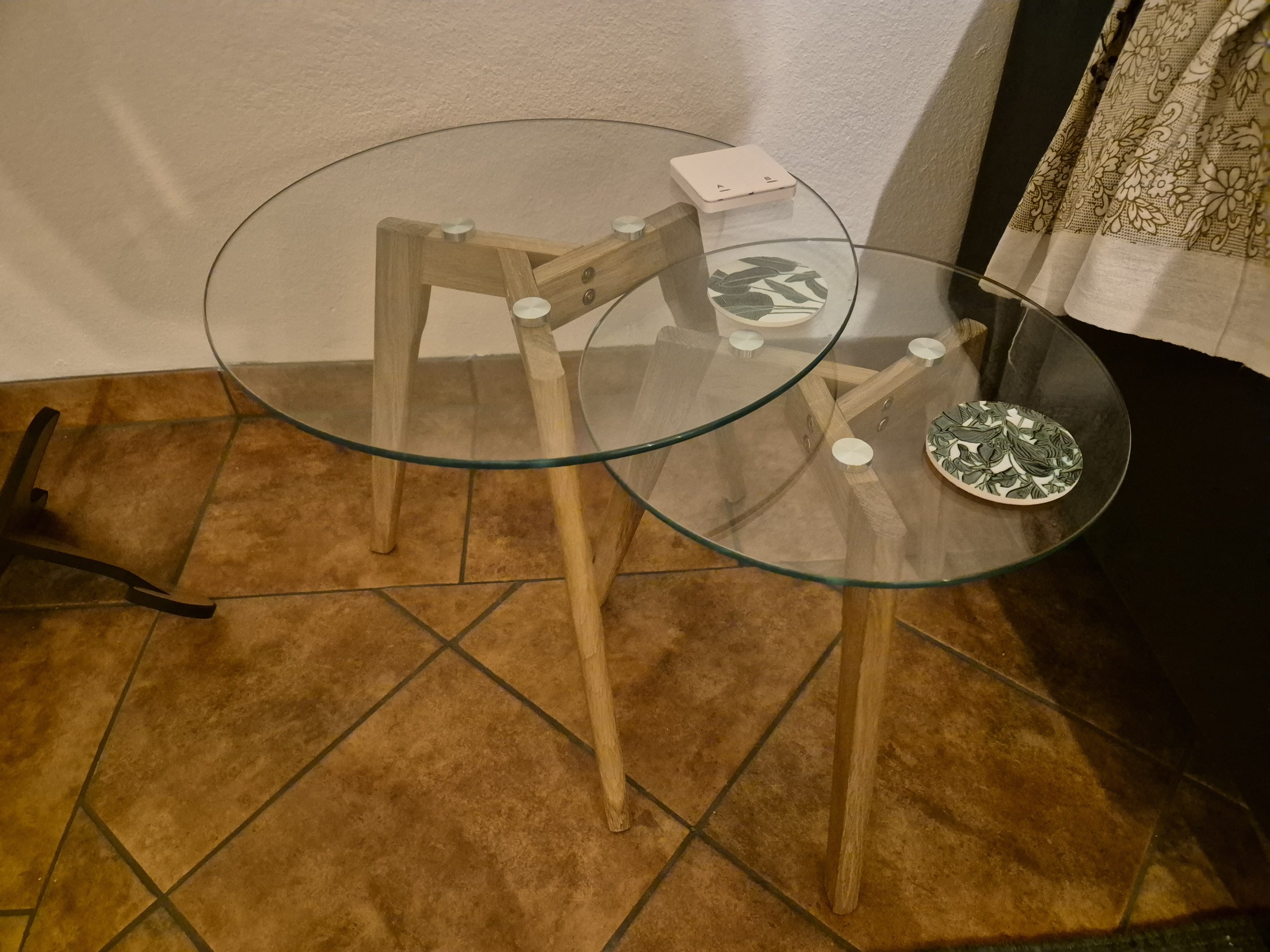 JYSK FALSLED Nesting Side & Coffee Tables - Set of 2 (Glass & Oiled Solid Oak)