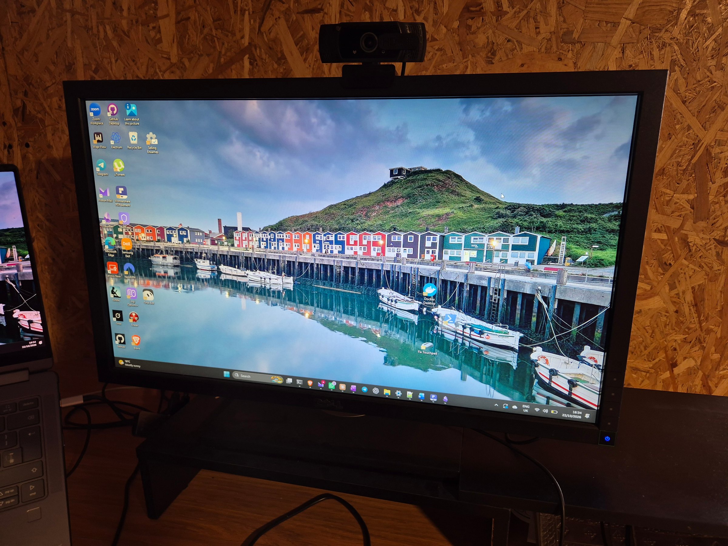 Complete Ergonomic Home Office Desktop Bundle (Dell Monitor, Perixx Set, Kensington Stand & Webcam)