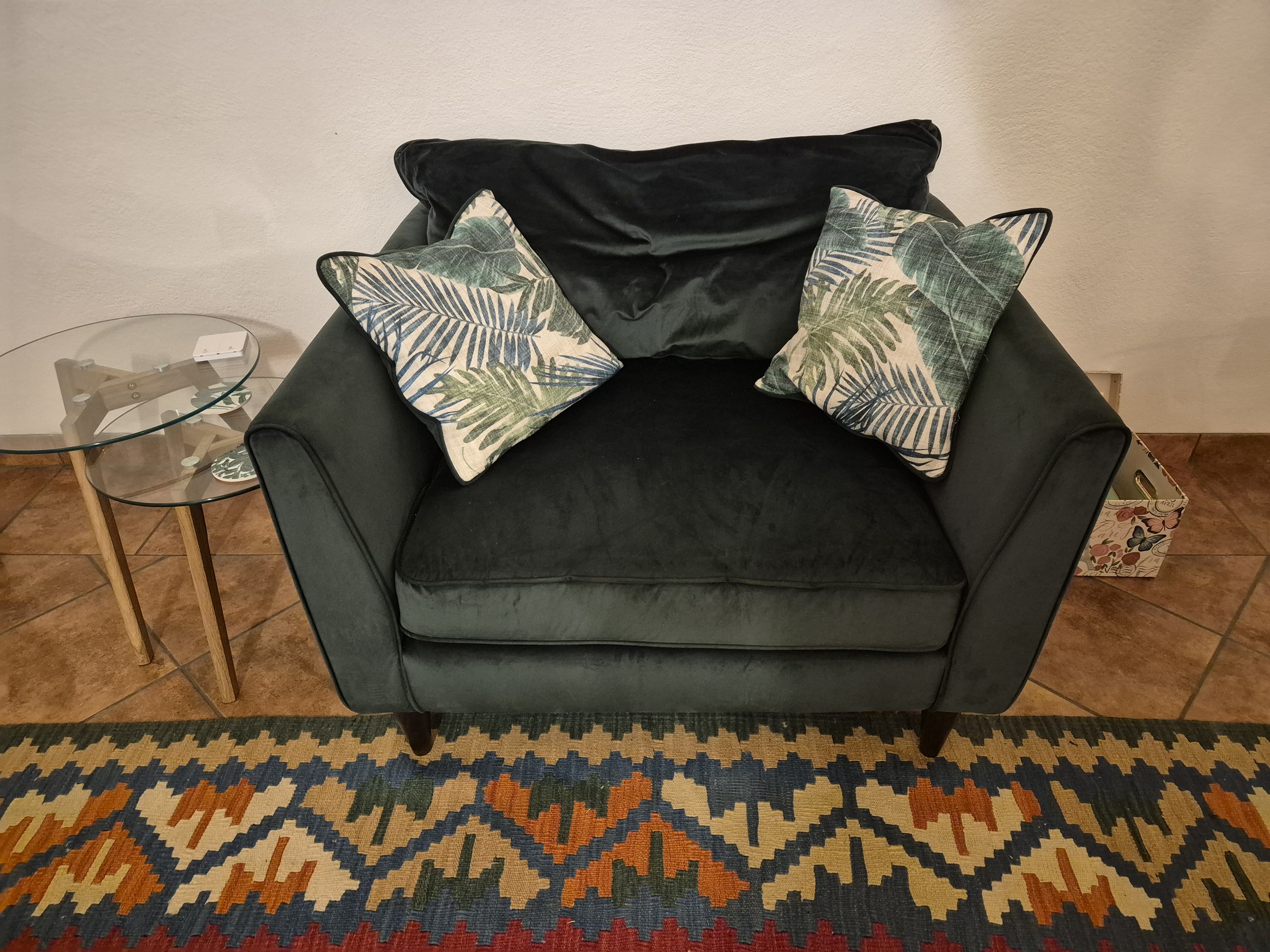Pasha Plush Velvet Love Chair (1.5 Seater Armchair with Botanical Cushions)