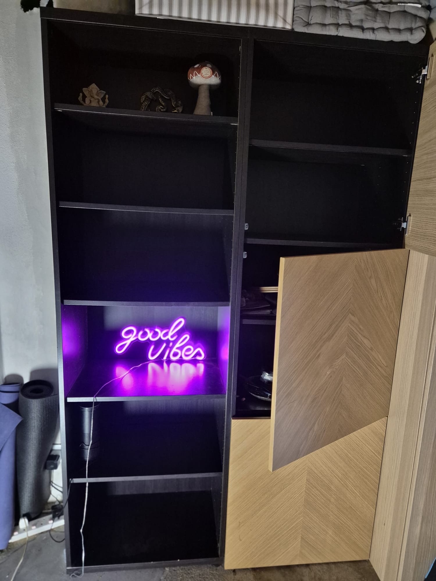 IKEA BESTÅ Tall Bookcase & Storage Unit Set with HEDEVIKEN Oak Doors (Black-Brown)