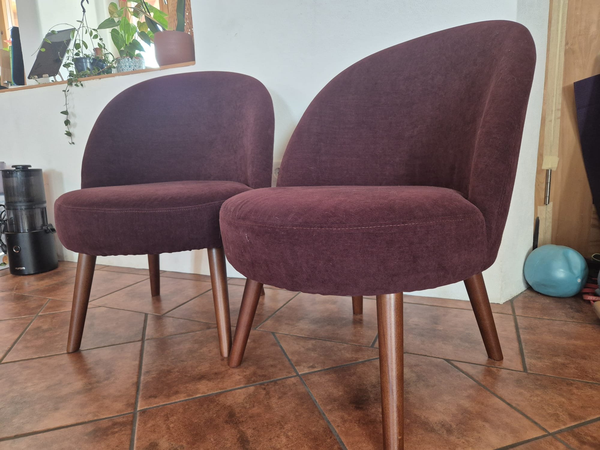 JYSK Mid-Century Velvet Accent / Lounge Chairs (Plum / Burgundy)