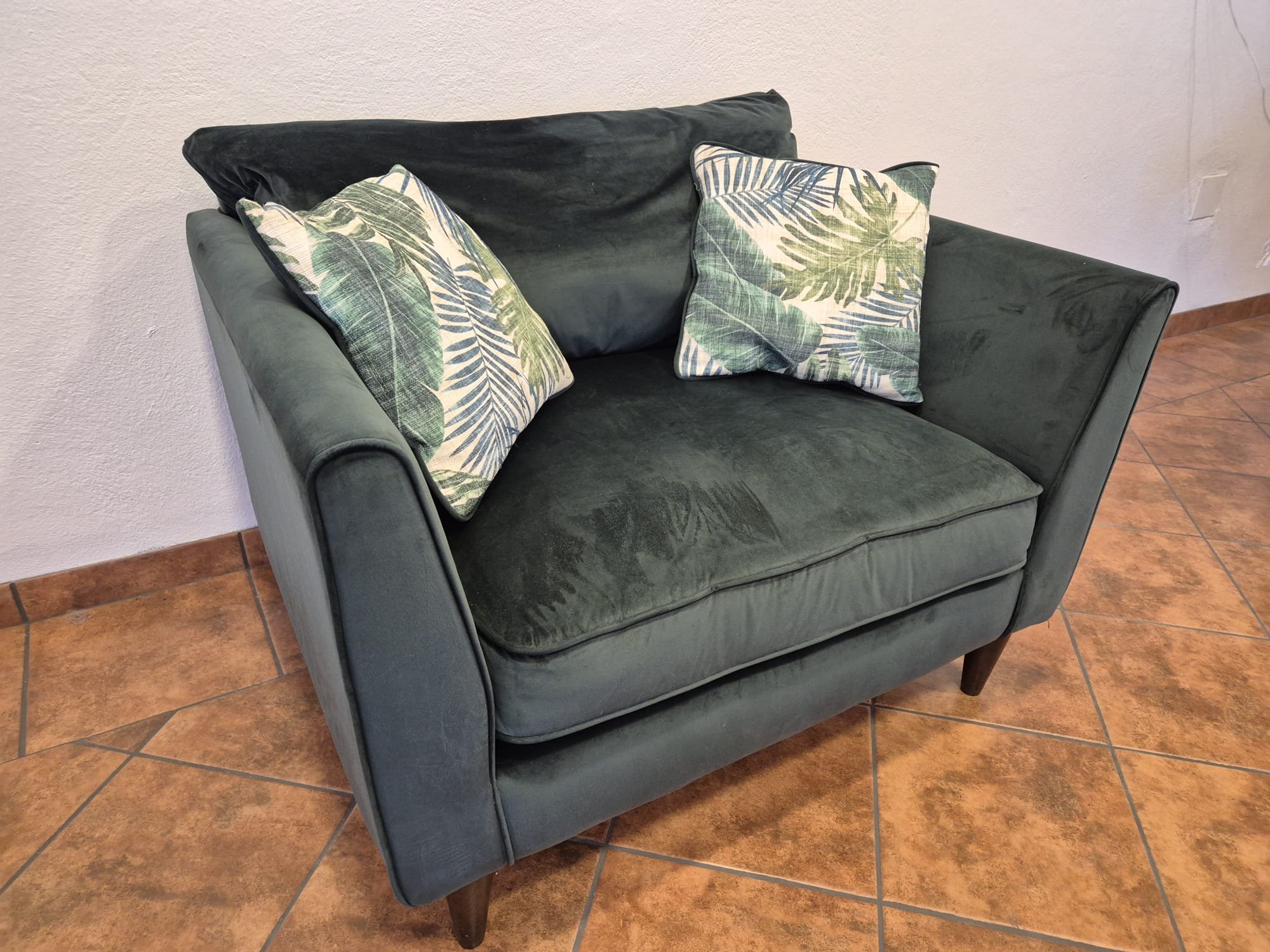Pasha Plush Velvet Love Chair (1.5 Seater Armchair with Botanical Cushions)